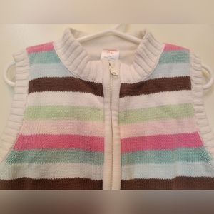 Girl 3T Vest full zip knit striped white green pink brown GYMBOREE